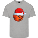 Christmas Basketball With a Santa Hat Xmas Kids T-Shirt Childrens Sports Grey