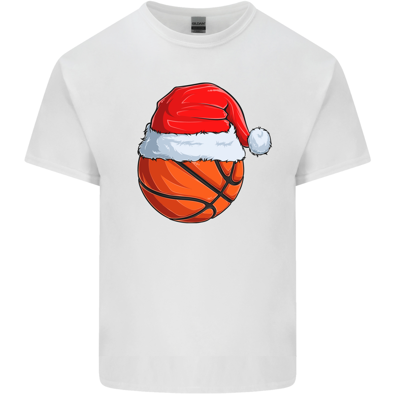 Christmas Basketball With a Santa Hat Xmas Kids T-Shirt Childrens White