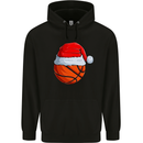 Christmas Basketball With a Santa Hat Xmas Mens 80% Cotton Hoodie Black