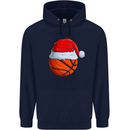 Christmas Basketball With a Santa Hat Xmas Mens 80% Cotton Hoodie Navy Blue