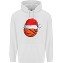 Christmas Basketball With a Santa Hat Xmas Mens 80% Cotton Hoodie White