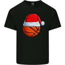 Christmas Basketball With a Santa Hat Xmas Mens Cotton T-Shirt Tee Top Black