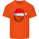 Christmas Basketball With a Santa Hat Xmas Mens Cotton T-Shirt Tee Top Orange