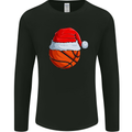 Christmas Basketball With a Santa Hat Xmas Mens Long Sleeve T-Shirt Black