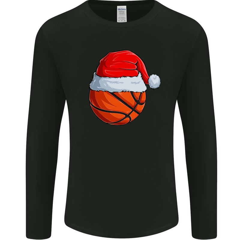 Christmas Basketball With a Santa Hat Xmas Mens Long Sleeve T-Shirt Black