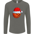Christmas Basketball With a Santa Hat Xmas Mens Long Sleeve T-Shirt Charcoal