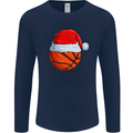 Christmas Basketball With a Santa Hat Xmas Mens Long Sleeve T-Shirt Navy Blue