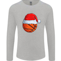 Christmas Basketball With a Santa Hat Xmas Mens Long Sleeve T-Shirt Sports Grey