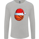 Christmas Basketball With a Santa Hat Xmas Mens Long Sleeve T-Shirt Sports Grey