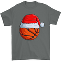 Christmas Basketball With a Santa Hat Xmas Mens T-Shirt 100% Cotton Charcoal