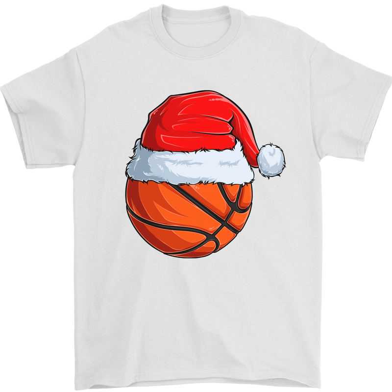 Christmas Basketball With a Santa Hat Xmas Mens T-Shirt 100% Cotton White