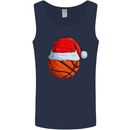 Christmas Basketball With a Santa Hat Xmas Mens Vest Tank Top Navy Blue