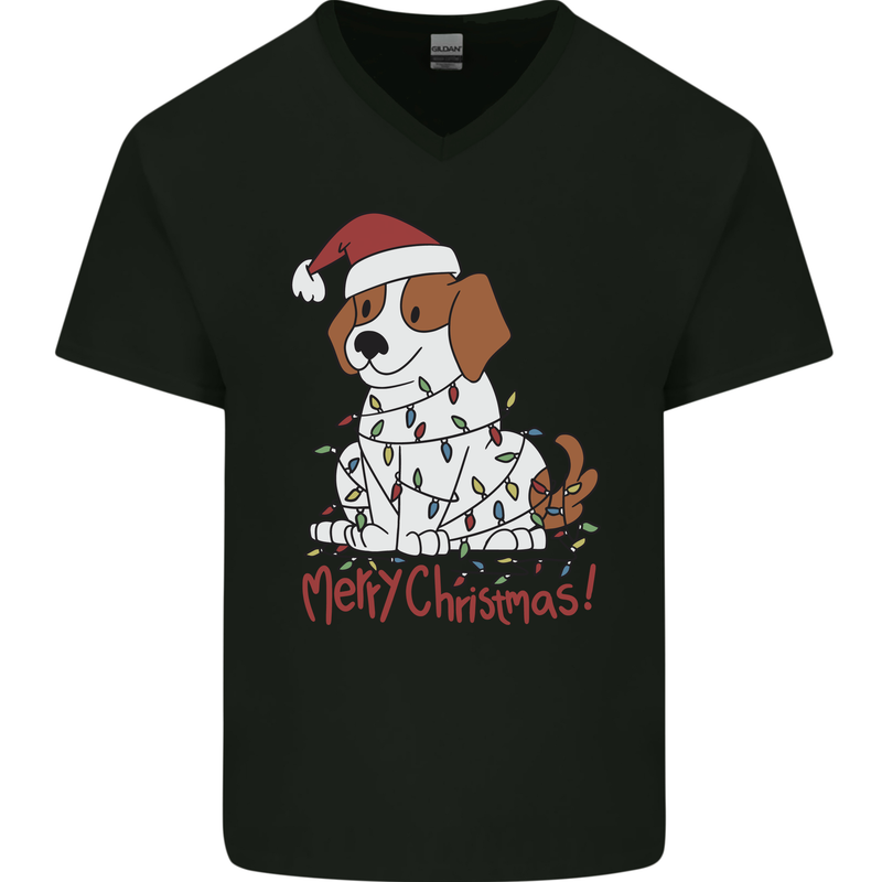 Christmas Beagle Funny Dog Xmas Mens V-Neck Cotton T-Shirt Black