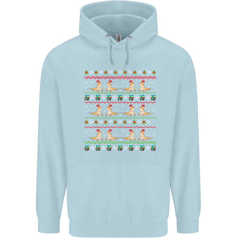 Christmas Bearded Dragon Xmas Reptile Childrens Kids Hoodie Light Blue