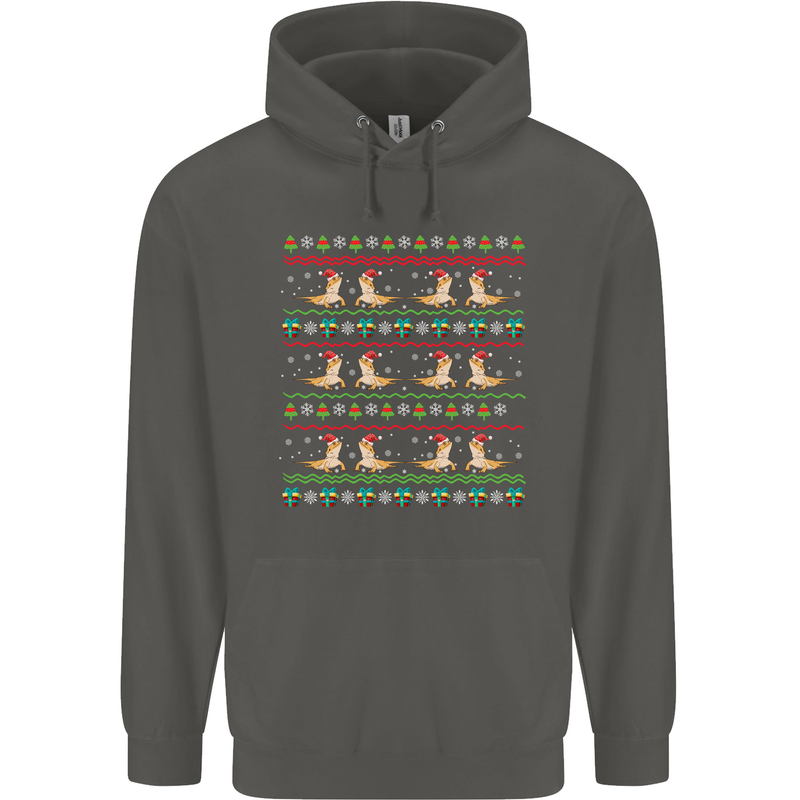 Christmas Bearded Dragon Xmas Reptile Childrens Kids Hoodie Storm Grey
