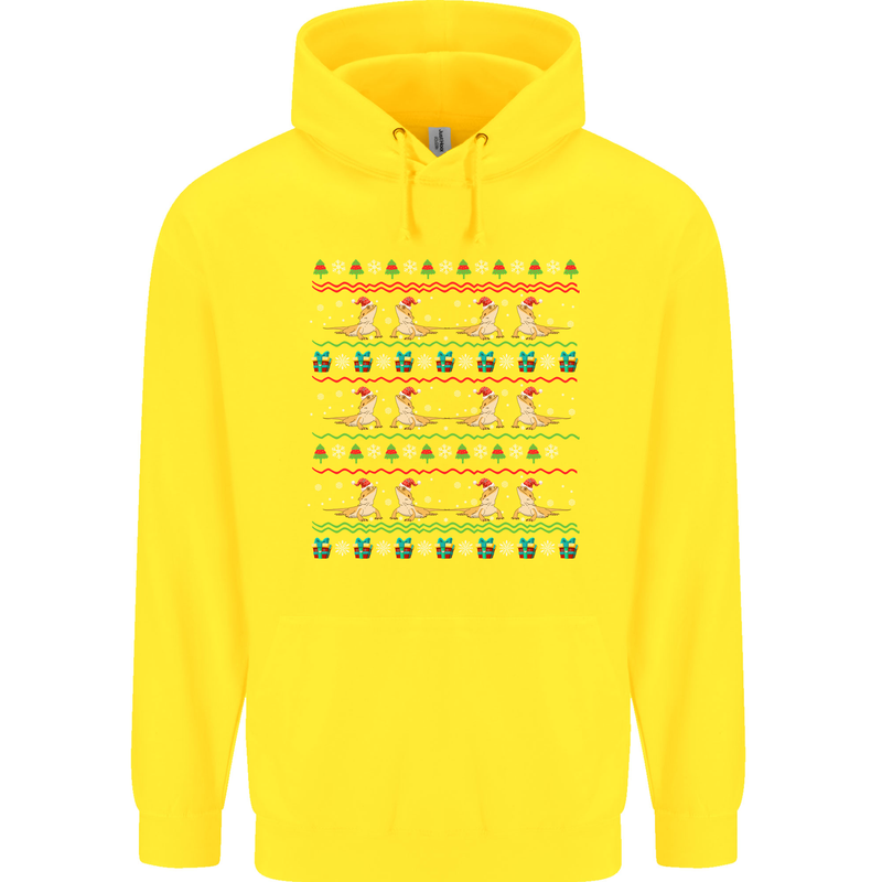 Christmas Bearded Dragon Xmas Reptile Childrens Kids Hoodie Yellow