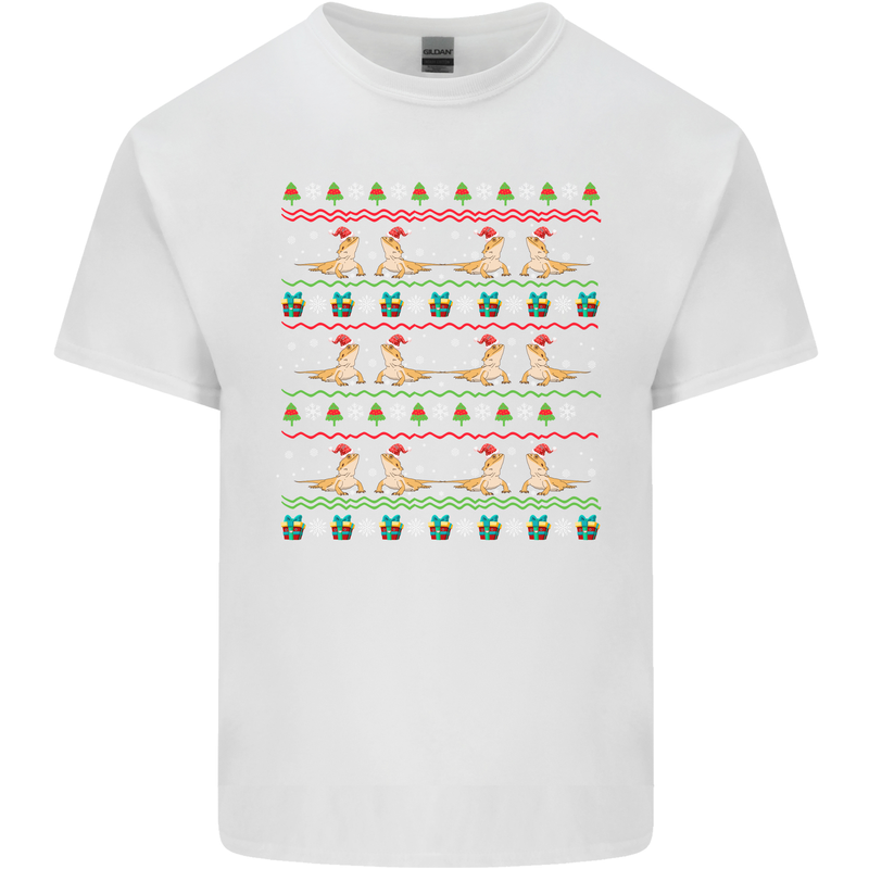 Christmas Bearded Dragon Xmas Reptile Mens Cotton T-Shirt Tee Top White
