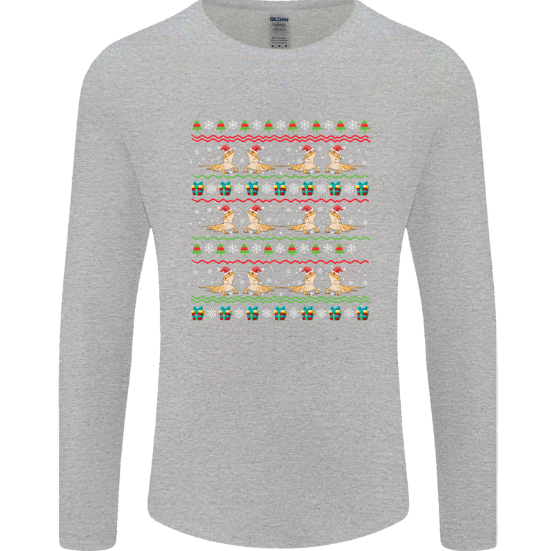 Christmas Bearded Dragon Xmas Reptile Mens Long Sleeve T-Shirt Sports Grey