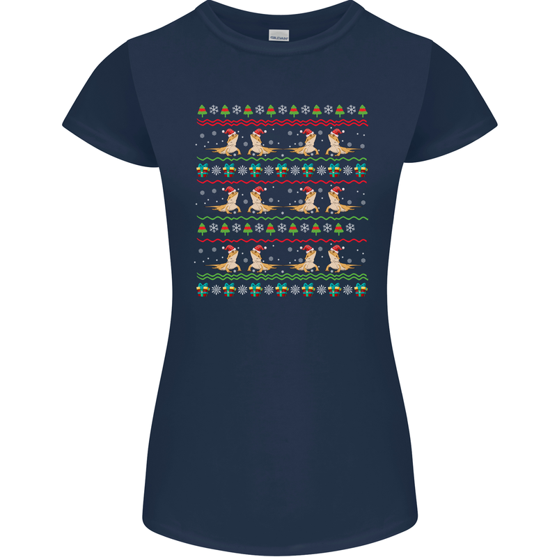 Christmas Bearded Dragon Xmas Reptile Womens Petite Cut T-Shirt Navy Blue
