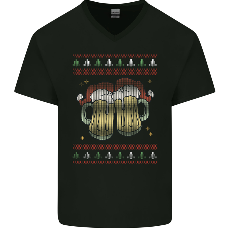 Christmas Beers Funny Xmas Alcohol Drunk Mens V-Neck Cotton T-Shirt Black