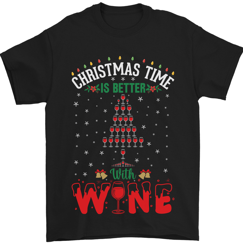a black t - shirt with christmas time is better with wine