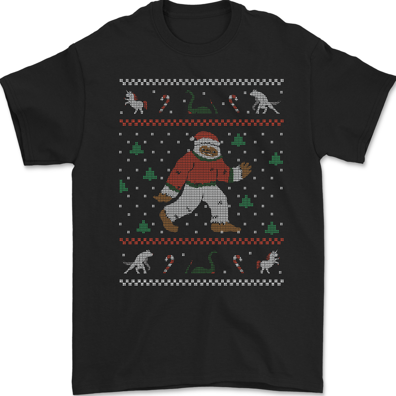 Christmas Bigfoot Funny Xmas Mens Gildan Cotton T-Shirt Black