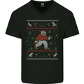 Christmas Bigfoot Funny Xmas Mens V-Neck Cotton T-Shirt Black