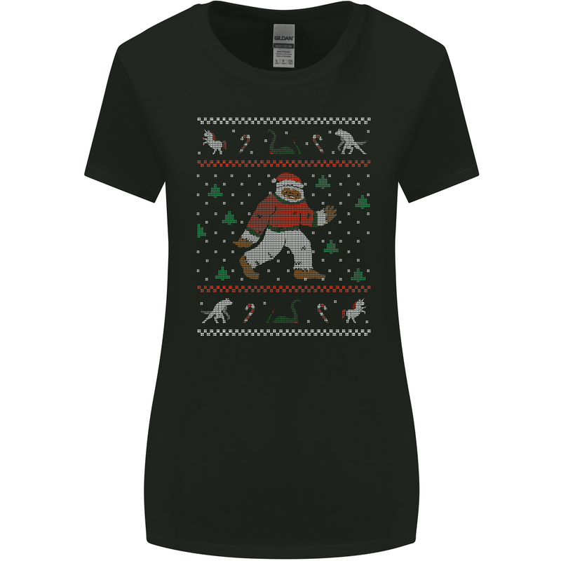 Christmas Bigfoot Funny Xmas Womens Wider Cut T-Shirt Black