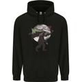 Christmas Bigfoot With an Xmas Tree Childrens Kids Hoodie Black