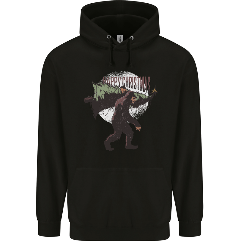 Christmas Bigfoot With an Xmas Tree Childrens Kids Hoodie Black