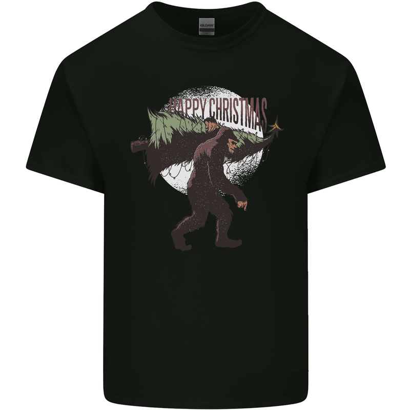 Christmas Bigfoot With an Xmas Tree Mens Cotton T-Shirt Tee Top Black