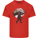 Christmas Bigfoot With an Xmas Tree Mens Cotton T-Shirt Tee Top Red