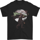 Christmas Bigfoot With an Xmas Tree Mens T-Shirt 100% Cotton Black