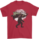 Christmas Bigfoot With an Xmas Tree Mens T-Shirt 100% Cotton Red