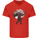 Christmas Bigfoot With an Xmas Tree Mens V-Neck Cotton T-Shirt Red