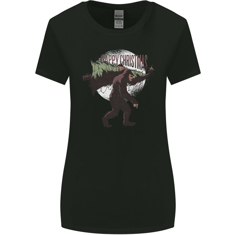 Christmas Bigfoot With an Xmas Tree Womens Wider Cut T-Shirt Black