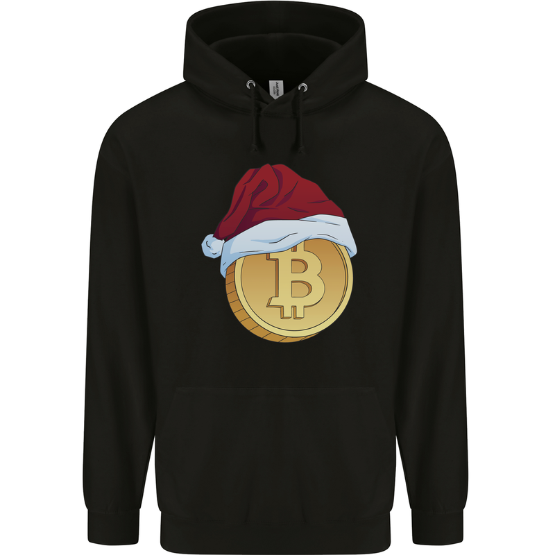 Christmas Bitcoin Wearing a Christmas Hat Crypto Childrens Kids Hoodie Black