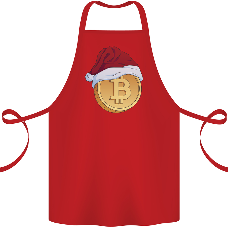 Christmas Bitcoin Wearing a Christmas Hat Crypto Cotton Apron 100% Organic Red