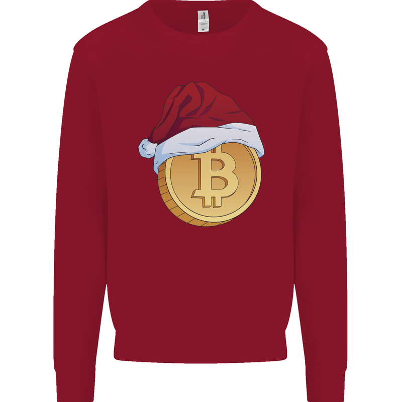 Christmas Bitcoin Wearing a Christmas Hat Crypto Kids Sweatshirt Jumper Red