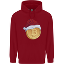 Christmas Bitcoin Wearing a Christmas Hat Crypto Mens 80% Cotton Hoodie Red