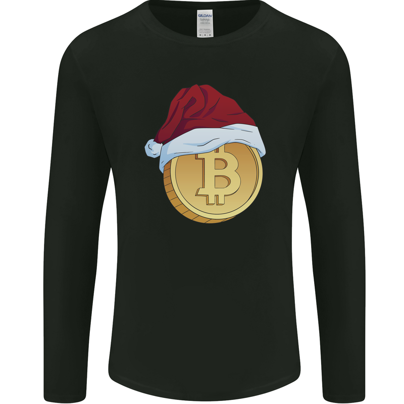 Christmas Bitcoin Wearing a Christmas Hat Crypto Mens Long Sleeve T-Shirt Black
