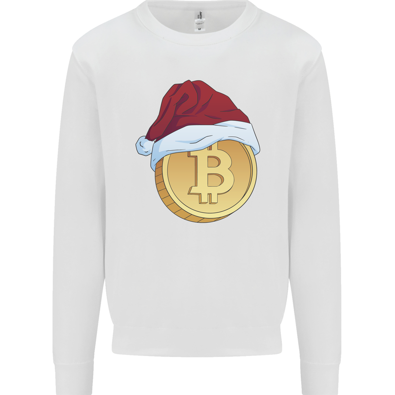 Christmas Bitcoin Wearing a Christmas Hat Crypto Mens Sweatshirt Jumper White