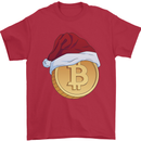 Christmas Bitcoin Wearing a Christmas Hat Crypto Mens T-Shirt 100% Cotton Red