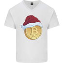 Christmas Bitcoin Wearing a Christmas Hat Crypto Mens V-Neck Cotton T-Shirt White