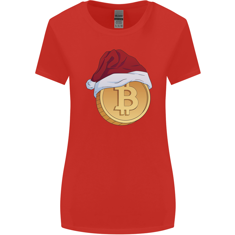 Christmas Bitcoin Wearing a Christmas Hat Crypto Womens Wider Cut T-Shirt Red