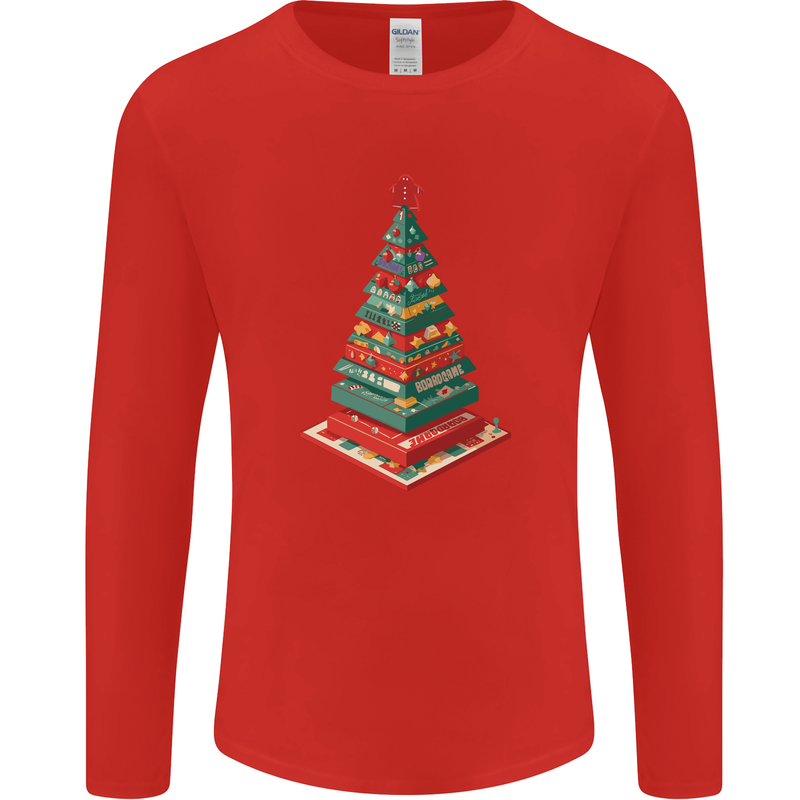 Christmas Board Games Xmas Tree Mens Long Sleeve T-Shirt Red