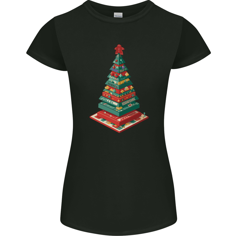Christmas Board Games Xmas Tree Womens Petite Cut T-Shirt Black