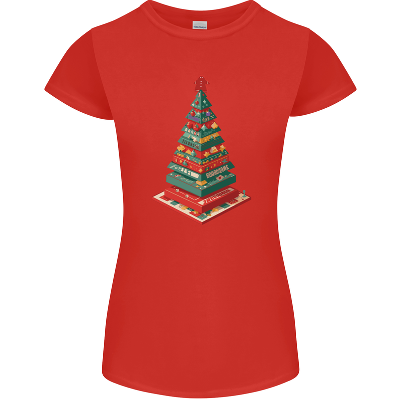 Christmas Board Games Xmas Tree Womens Petite Cut T-Shirt Red