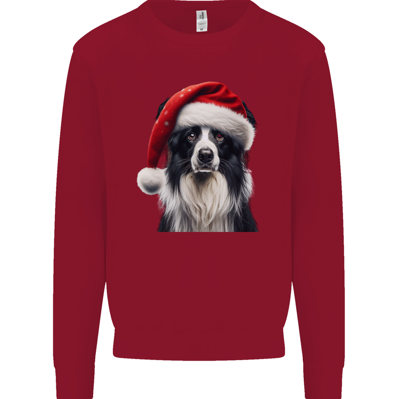 Christmas Border Collie Wearing an Xmas Hat Dog Kids Sweatshirt Jumper Red