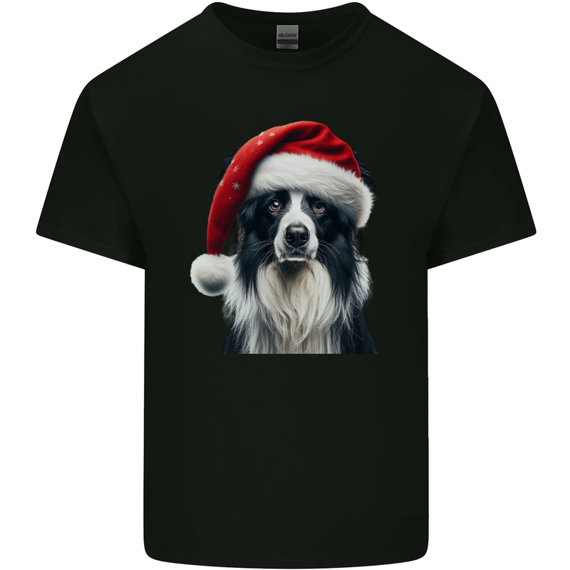 Christmas Border Collie Wearing an Xmas Hat Dog Kids T-Shirt Childrens Black